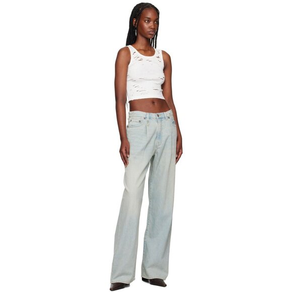 R13 Distressed Tank Top in Ecru Medium New Womens Sleeveless Beater - Picture 9 of 15